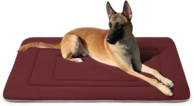 Dog Bed Soft Dog Crate Bed Pad Mat, 42 in Non Slip Bottom Washable Beds for Large Dogs, Pet Bed Mattress Kennel Pad, Dark Red