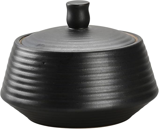Kitchen Canisters Ceramic Storage Jar with Silicone Airtight Lid Low Black | Retro Style High Quality Ceramic Food Storage Jar Roud Shape for Tea, Coffee, Nuts, Herb, Spice, Sugar