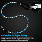 Rope Dog Leash 5 FT: Heavy Duty Leashes with Swivel Lockable Hook Reflective Threads Bungee and Padded Handle - Dog Lead for Large Small Medium Dogs Outside Walking Hiking Blue