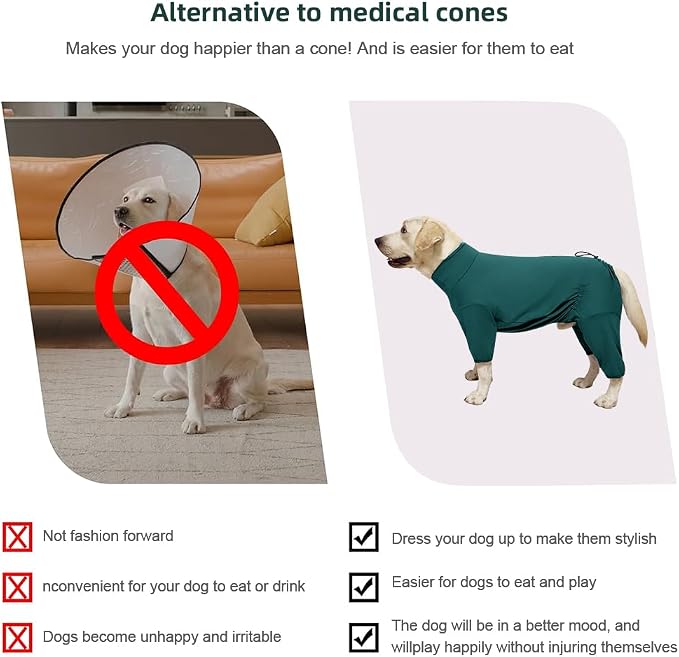 Dog Pyjamas PJS Sweater Clothes and Home Clothing Suitable for Medium to Large Breeds of Dogs, Dog Neutering Suits, Extra-Large Stretch Fabric, Four-Legged Clothes (Thin Dark Green, 5XL)