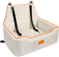 XIEEAOZEE Dog Car Seat for Large/Medium Dog, Booster Seat Under 55Lbs or 2 Small Dogs, Detachable and Washable Travel Pet Seat with Thick Cushion and Storage Pockets (Beige)