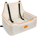 XIEEAOZEE Dog Car Seat for Large/Medium Dog, Booster Seat Under 55Lbs or 2 Small Dogs, Detachable and Washable Travel Pet Seat with Thick Cushion and Storage Pockets (Beige)