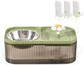 Cat Water Fountain and Food Bowl, 3L/101oz Ultra Quiet Pet Water Dispenser with Smart Pump and 3 Replacement Filters, Automatic Flower Fountain & Stainless Steel Bowl (Black & Green)