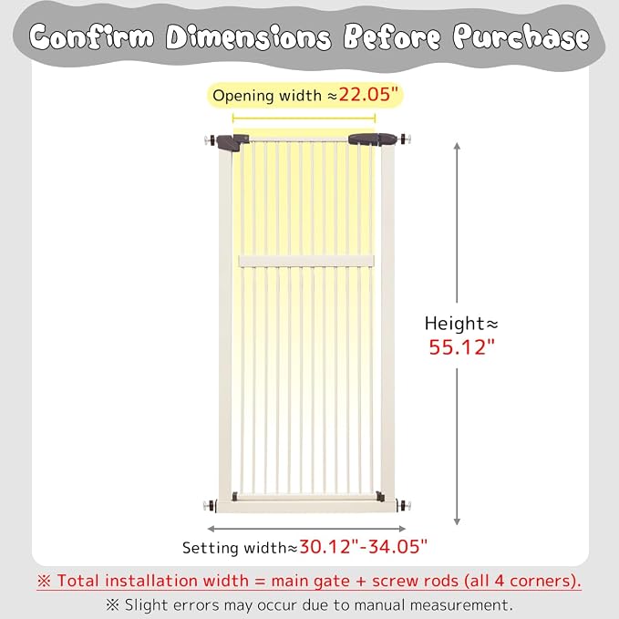 Lumizone 55.12" Extra Tall Pet Gate for Cat Dog 30.12"-34.05" Wide Cream | Extra Tall Cat Gate for Doorway Hallway Stairs Pressure Mounted 1.37" Gap No Drilling Auto-Close Dual-Lock