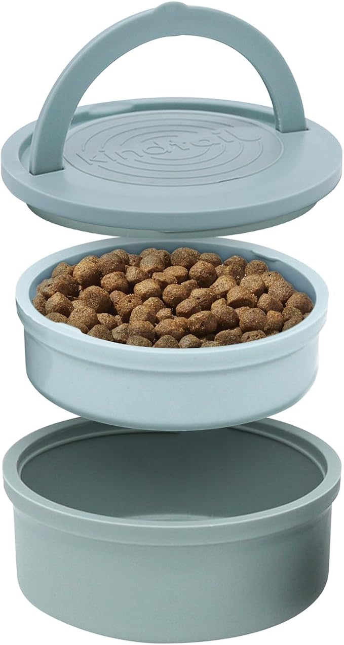 Dog Travel Bowls - Set of 2 Portable Pet Food & Water Dishes with Lid & Handle - Each Nesting Container Includes a Non-Slip Silicone Base - Microwave & Dishwasher Safe - BPA & Toxin-Free
