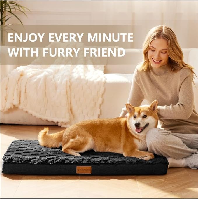 Patas Lague Orthopedic Large Dog Bed Washable Pet Crate Mat 48''X30'' Black | Egg-Crate Foam Dog Couch For Large Sized Dogs, Waterproof Removable Cover, Soft Pet Bed With Nonskid Bottom