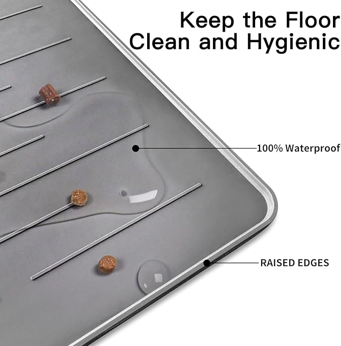 39.4"x29.5" Largest Pet Food Mat, Silicone Dog Mats for Food and Water, Nonslip Pet Feeding Mats for Floors,Dog Cat Bowl Mat with Raised Edges, Gray White
