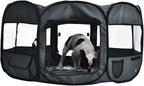 AmazonBasics Foldable Octagonal Indoor/Outdoor Portable Soft Pet Dog Playpen with Storage Pockets, Large (45 x 45 x 24 inches), Grey