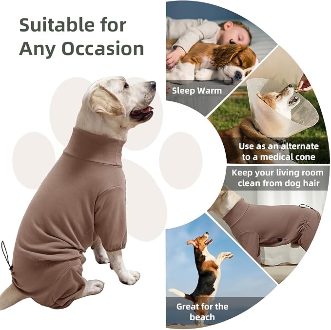 Dog Pyjamas PJS Sweater Clothes and Home Clothing Suitable for Large to Giant Breeds of Dogs, Dog Surgery Recovery Suit, Extra-Large Stretch Fabric, Four-Legged (Thickened Coffee, 6XL)
