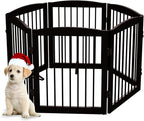 PUPETPO Freestanding Pet Gate for Dogs, Foldable Wooden Dog Gate for House, Extra Wide Indoor Pet Barrier for Stair, Doorway, Hall, Support Feet Included, 120 Inch Wide, 6 Panels 24", Brown