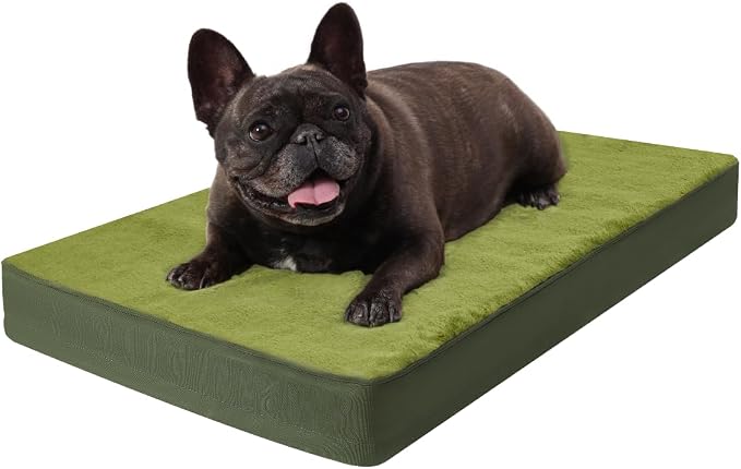 KSIIA Orthopedic Dog Bed for Medium Dogs with Waterproof Lining,Green,29x18 | Deluxe Soft Plush Dog Crate Bed, Washable Pet Mat with Removable Cover & Egg Crate Foam for Medium Dogs Sleeping & Relaxing