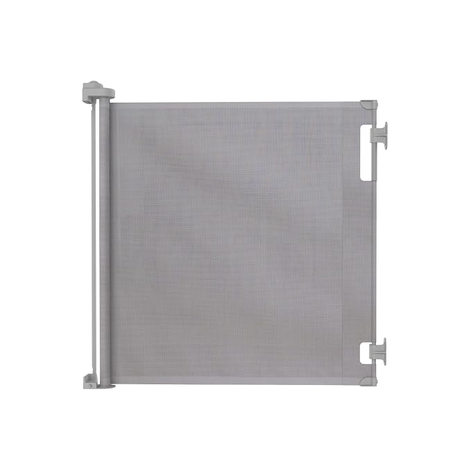 Retractable Baby Gate Perma Child Safety 33" Tall x 55” Wide, Mesh, for Stairs, Doorways, Dogs, Pets, Indoor, Outdoor, One-Handed Operation, Locking, Easy Install, Hardware Mount, Gray