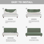 Easy-Going 100% Waterproof Futon Cover, Stretch Futon Slipcover Large | Dual Waterproof Armless Futon Couch Cover, Leakproof Sofa Bed Furniture Protector for Kids Pets Dog Cat, Grayish Green