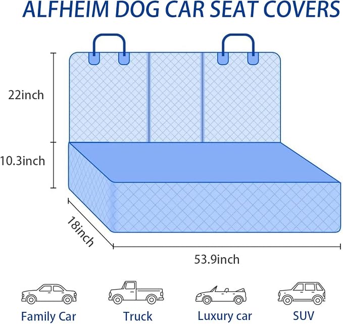 BESULEN Dog Car Seat Cover Waterproof Back Seat Protector Orange Edge | Oxford cloth with grid texture, buckle strap setup, anchor support, fits most cars, SUVs, and trucks, car accessories