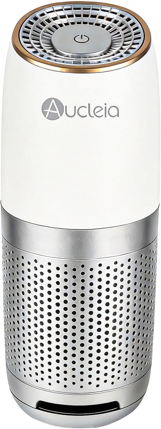 Aucleia Mini Portable Air Purifier for Car Office Travel, White Gray | Compact Air Purifier With Aromatherapy Function, Usb Powered Mini Usb Air Purifier Removes Pet Odor, Smoke, Dust And Pollen