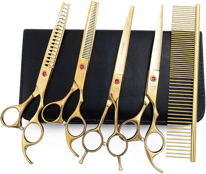 Professional Dog Grooming Scissors Set, 7 Inch/8 Inch Pet Grooming Scissors Chunkers Shears for Dog, Curved Dog Grooming Scissors, Thinning Shears for Dog with Grooming Comb | Pet Grooming Chunkers Shears for Dog, Curved Dog Grooming Scissors, Thinning...