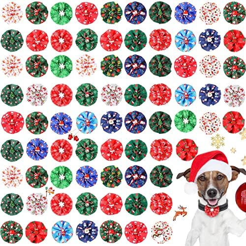 Kigeli 80 Pieces Christmas Dog Collar Flowers Bows Xmas Pet Charms,Santa by Kigeli
