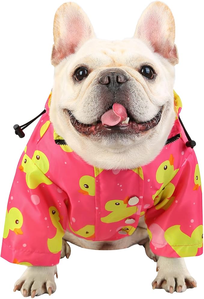 HDE Dog Raincoat Poncho Double Layer Zip Rain Jacket with Removable Hood, Leash Hole for Small to 3XL Dogs and Puppies Ducks Pink - M