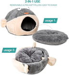 Cat Beds for Indoor Cats-Cat Bed Cave,Cute Lively Pufferfish Shape,Grey L | 2 in 1 Cats House for Kitten with Removable Washable Cushioned Pillow,Soft plush cat Tent for cat Hideaway,Machine Washable