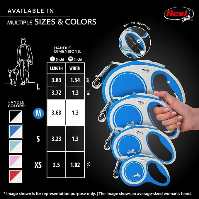 FLEXI® Comfort Tape Retractable Dog Leash, Medium, 16 ft - Blue | German engineered, original flexi leash, durable quality for dogs up to 55 lbs, tangle-free, walking, reliable brake system