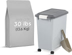 IRIS USA Dog Food Storage Container, Up to 30 lbs, Gray/Dark Gray | Made in the USA, Comes w/ Wheels & 2-Cup Scoop, Airtight Seal, BPA-Free, Kibbles, Bird Seed, Cat food, Cat Litter, Pellets