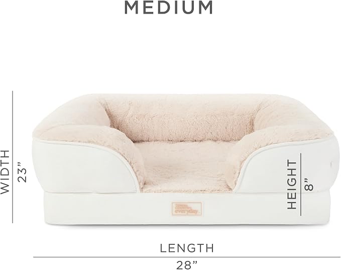 Town & Country Everyday CuddleTown Comfy Solid Bolster Sofa Pet Bed, Supportive & Calming Egg Crate Foam, Non-Slip Bottom, Machine Washable Cover, Cream, Medium 28"x23"x8"