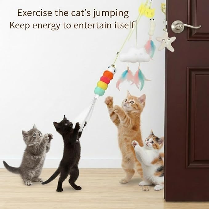 Interactive Hanging Cat Feather Toys, 18 PCS Cat Teaser Retractable Hanging Indoor Kitten Play Toys, Make Cats Fun Exercise & Self Play Toys