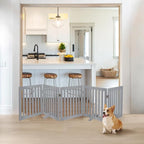 unipaws 24”H Free Standing Pet Gate for Dog Cat, 100”Wide Wooden Dog Gates | Foldable Pet Fence for Doorway, Stairs, Step, Expandable Doggy Barrier, Indoor Use