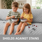 Sofa Shield 100% Waterproof Couch Cover with Patented Straps, Slip & Stain Resistant Furniture Protector, Machine Washable Sofa Slipcover for Dogs Cats Pets Kids, 23 inch Seat, Armchair, Light Gray