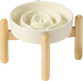 Havniva Elevated Slow Feeder Dog Bowls, Ceramic Dog Bowl Slow Feeder | 0.9 Cups Raised Slow Feeding Bowl for Small Breed, Puzzle Dog Food Bowl with Wooden Stand, Non-Slip, Anti-Choking
