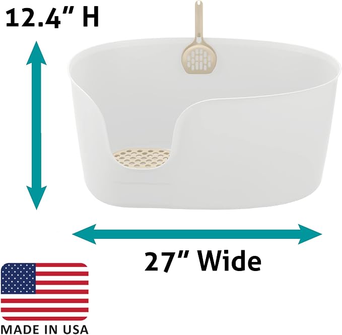 Richell PAW TRAX High Wall Cat Litter Box XL, Large High Sides Cat Litter Pan in White