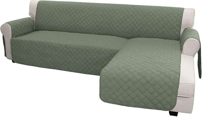 Easy-Going Sofa Slipcover L Shape Sofa Cover Sectional Couch Cover Furniture Protector Mat for Pets Dog Cat (X-Large,Greyish Green/Greyish Green) | Soft Sofa Slipcover For Dogs, Fits Left/Right Chaise Lounge Protector, Water Resistant Mat For Living Room