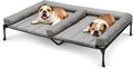 Veehoo Elevated Dog Bed for 2 Dogs, Cooling Raised Dog Bed with Bolster Mat | Outdoor Double Dog Bed with Removable Waterproof Cushion, Breathable Mesh, Non-Slip Feet for Outdoor & Indoor, 53", Grey