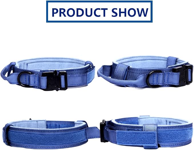 Tactical Dog Collar and Leash Set for Large Dogs with Handle,Dark Blue,S | 1000D Heavy-Duty Nylon Fabric,Quick-Release Metal Buckle,Adjustable Fit,Soft-Padded Webbing,D-Ring,for Training & Hiking