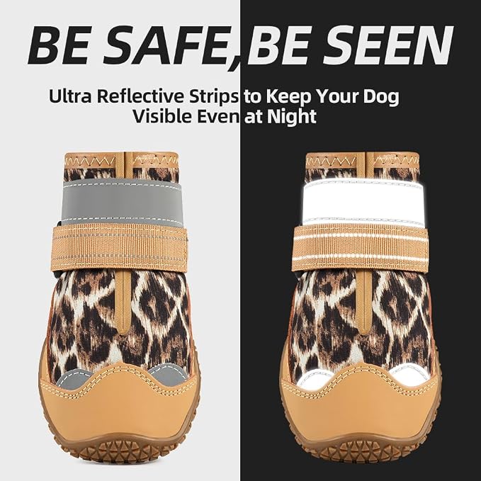 Dog Boots for Large Dogs, Medium Dog Boots & Paw Protectors for Hardwood Floors, Outdoor Dog Booties for Hot Pavement Winter Snow Hiking, Dog Shoes with Reflective Strips