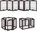 unipaws 132" Extra Wide Dog Gate and Pet Playpen with Walk Through Door | Free Standing Tall Dog Fence, Barriers for Home, Use as Indoor Dogs Cats Pen, Rabbit Pen, Espresso