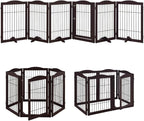 unipaws 132" Extra Wide Dog Gate and Pet Playpen with Walk Through Door | Free Standing Tall Dog Fence, Barriers for Home, Use as Indoor Dogs Cats Pen, Rabbit Pen, Espresso