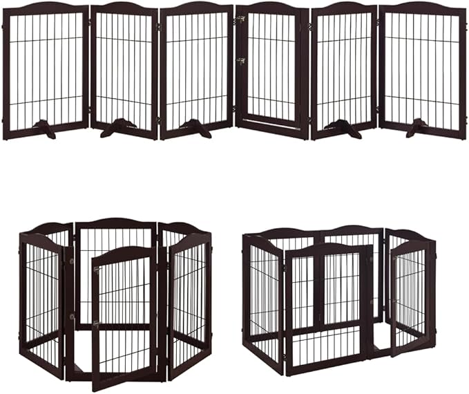 unipaws 132" Extra Wide Dog Gate and Pet Playpen with Walk Through Door | Free Standing Tall Dog Fence, Barriers for Home, Use as Indoor Dogs Cats Pen, Rabbit Pen, Espresso