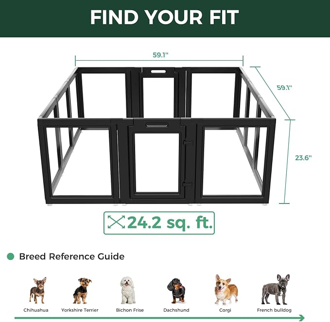 FXW AuraSpace Clear Acrylic Indoor Dog Playpen, 24" H, 12 Panels, Black | Open View, Modern Home Fit, No Climbing Bars, Tool-Free Setup, For Puppies & Small Dogs