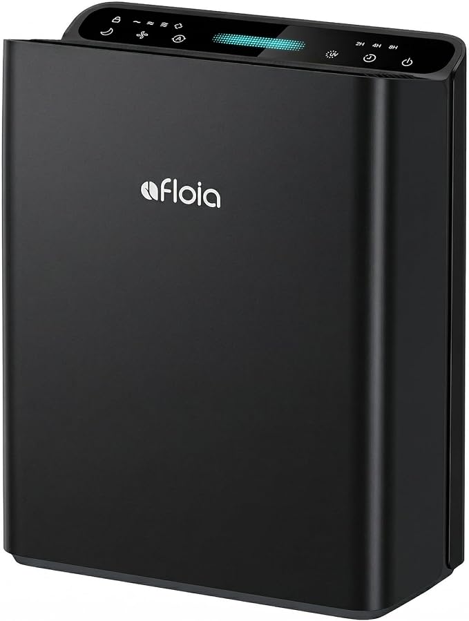 Afloia Air Purifier for Home, PM2.5 Air Quality Monitor, Smart Auto Mode | Europa 2.0 Black purifies up to 2,000 ft² with a washable pre-filter to capture pet hair, smoke, dust, mold and allergens.