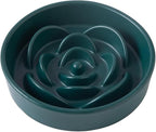 8.25'' Ceramic Slow Feeder Dog Bowls - Petal Shape Modern Dog Food Dish for Medium and Large Breeds, Puzzle Maze Bowl to Slow Down Eating, Anti-Gulping, Dishwasher & Microwave Safe, Green