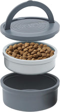 Portable Pet Feeder, Travel Dog Bowls with Lid and Handle, Microwave and Dishwasher-Safe, 10oz Inner Bowl & 20oz Outer Bowl, Grey