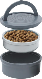 Portable Pet Feeder, Travel Dog Bowls with Lid and Handle, Microwave and Dishwasher-Safe, 10oz Inner Bowl & 20oz Outer Bowl, Grey