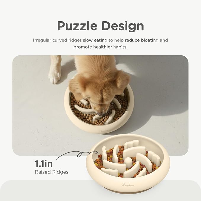 Slow Feeder Dog Bowls Made of Premium Food-Grade Silicone | Anti-Choking & Slow Eating for Improved Digestion, Non-Slip, Soft & Durable, Quiet Dog Bowl, Cute (Ivory, Standard)