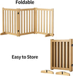Wooden Freestanding Foldable Dog Gate, 24 Inch Height 3 Panel Pet Gate No Drill for Doorways Stairs, Fully Assembled Indoor Puppy Fence (Wood Color, 60" W x 24" H)