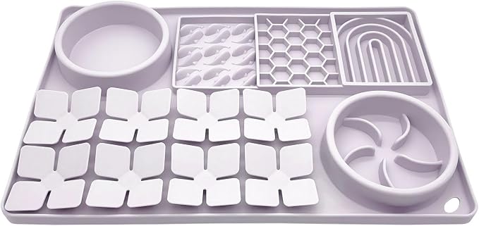 Slow Feeder Bowl, Silicone Lick Mat with Suction Cups for Dog Cat, Snuffle Mat for Pet Smell Training, Puzzle Toys for Bored Puppy, Sniff Mat for Slow Eating and Keep Busy, Lavender Gray
