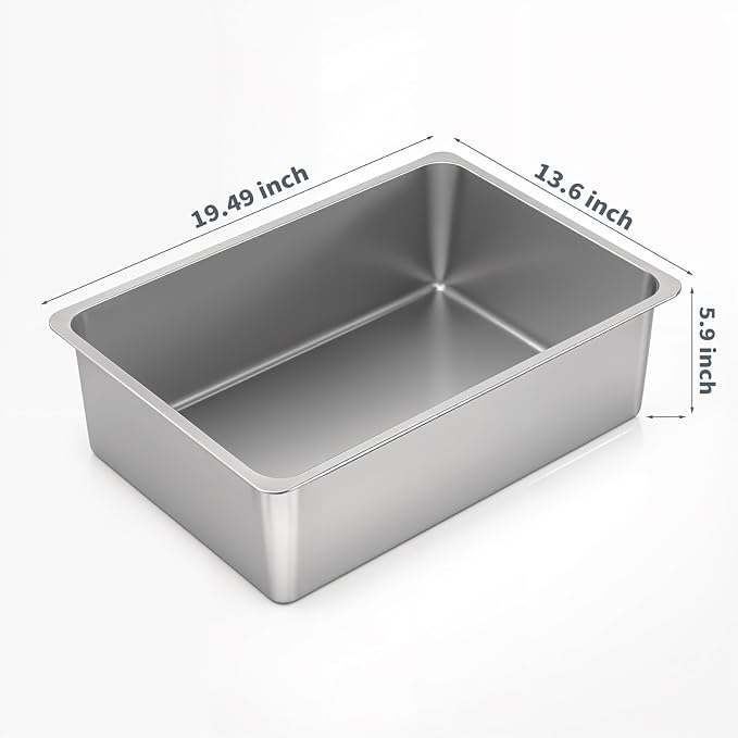 Kirecoo Large Stainless Steel Cat Litter Box High Sided, Non-Stick | Solid Metal Box, Odor Free, Non Stick, Rust Proof, Easy to Clean, Ideal for Cats, Kittens, Multi-cat & Rabbits, Indoor Use