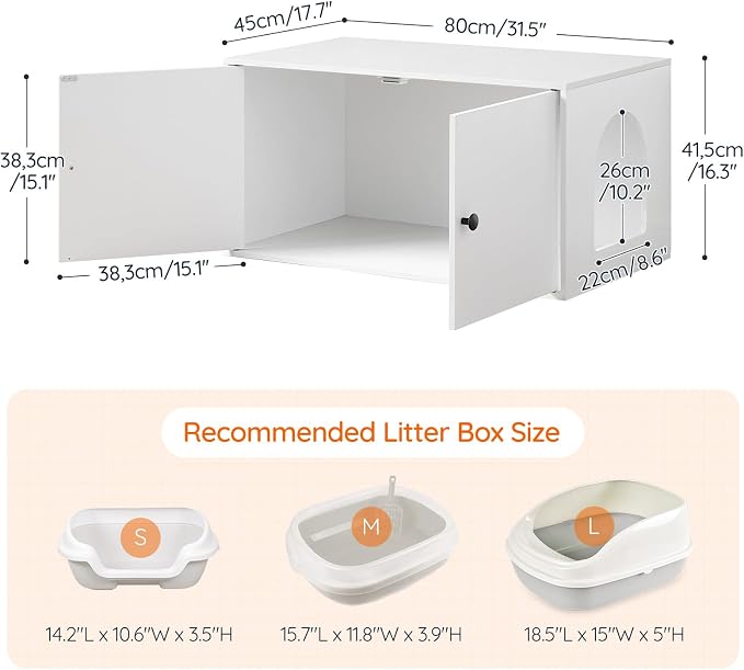 HOOBRO Cat Litter Box Enclosure, Hidden Litter Box Furniture with Side Entry, Litter Box Cabinet, Indoor Cat House, End Side Table, 31.5"L x 17.7"W x 16.3"H, for Living Room, Bathroom, White WT40MW01