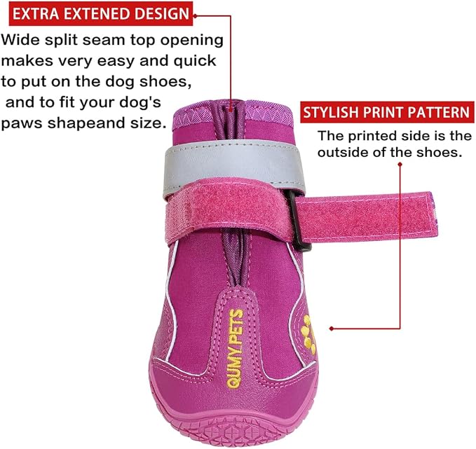 QUMY Dog Shoes for Hot Pavement, Dog Snow Boots & Paw Protectors for Winter | Dog Booties Medium Large Size Dogs, Water-resistant in the Rain, Outdoor Walking, Indoor Hardfloors Skid-resistant Sole