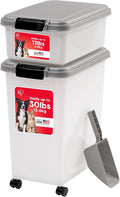 IRIS USA Dog Food Storage Container, Up to 30+11 lbs, Gray/Dark Gray | Made in the USA, Includes 2-Cup Scoop & Wheels, Airtight Seal, BPA-Free, Bird Seed, Cat food, Cat Litter, Treats, Toys